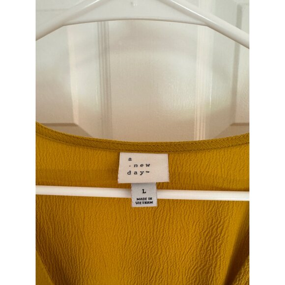 A New Day Mustard Gold Yellow Midi Wrap Dress L/Large - Picture 3 of 7